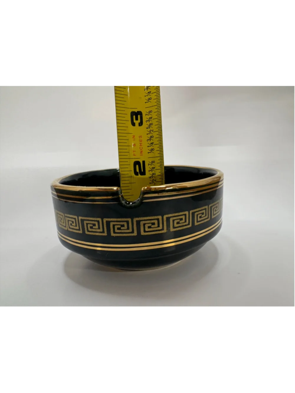Dakas Keramik 24k Gold Greek Key Ashtray Green and Gold